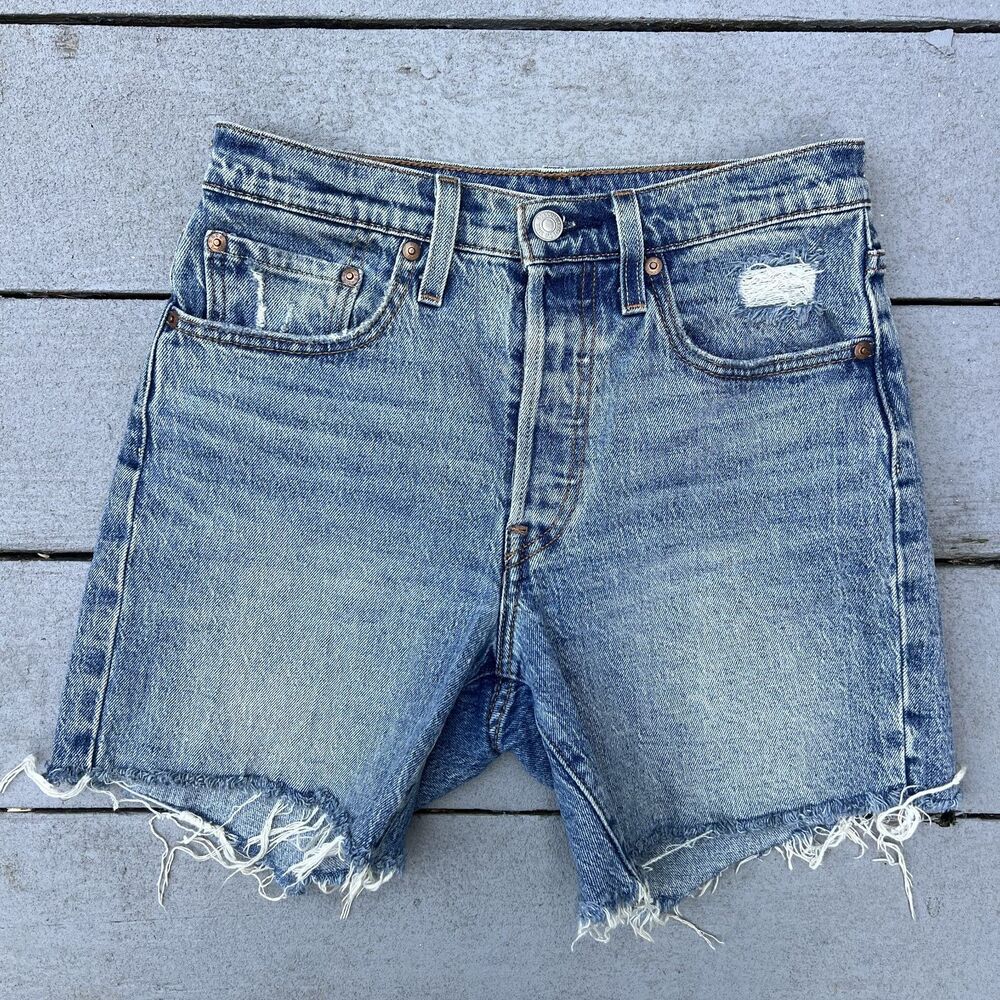 Levi's 501 Light Blue Distressed Denim Cutoff Shorts-Size 26